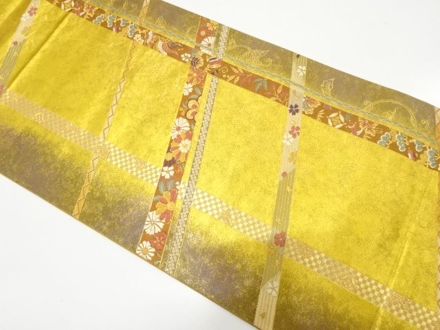 JAPANESE FUKURO OBI / GOLD / WOVEN TREASURES & FLOWER